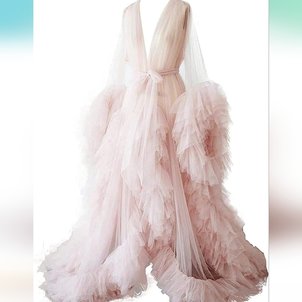 Light Pink Tulle Ruffle Robe Bridal Maternity Photo Shoot Size Small